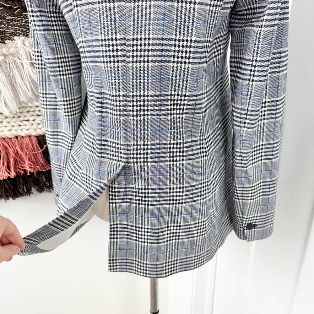 Talbots Plaid Double-Breasted Blazer Grey Blue Sz 2 - Picture 7 of 11